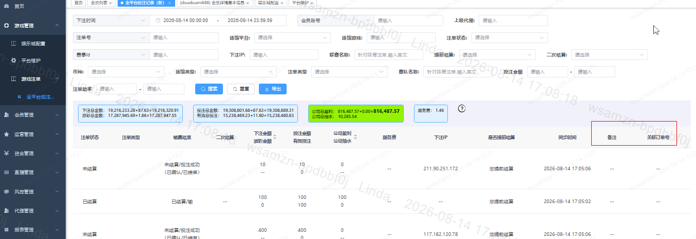 全平台投注记录（新） 页面截图